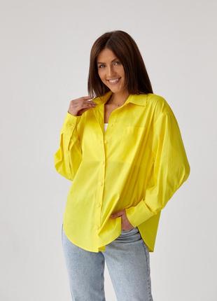 Желтая женская патриотическая рубашка из натуральной ткани на лето 42-485 фото