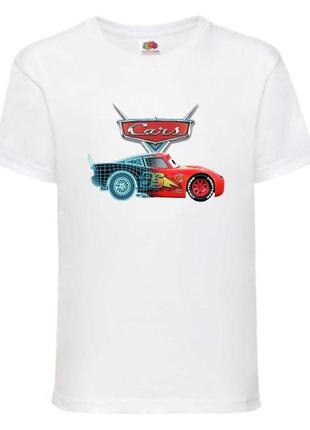 Футболка детская тачки (cars-06) белая, размер 98-104-116-128-140-152-164 см