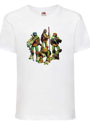 Футболка детская черепашки ниндзя (mutant ninja turtles010) белая, размер 98-104-116-128-140-152-164 см