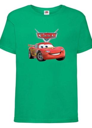 Футболка детская тачки (cars-010) зеленая, размер 98-104-116-128-140-152-164 см