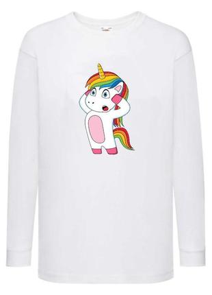 Лонгслив реглан единорог (edinorog-0016) белый, размеры 116-128-140-152-164