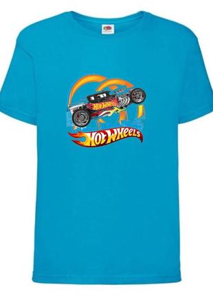 Футболка детская хотвилс (hot wheels-07) голубая, размер 98-104-116-128-140-152-164 см