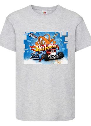 Футболка детская хотвилс (hot wheels-01) серая, размер 98-104-116-128-140-152-164 см