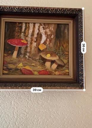 Картина маслом в деревянной раме грибы3 фото