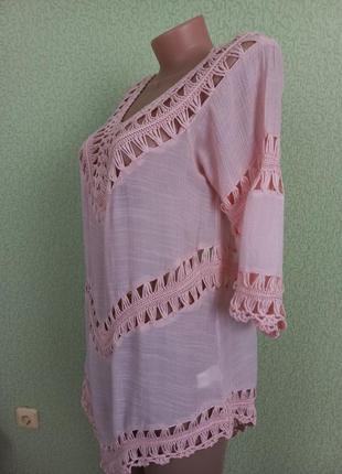 Блузка в стиле бохо туника платье  пляжное " жатка" с прошвой4 фото