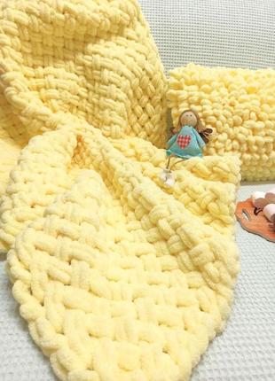 Детский плюшевый плед-одеяло 90*90 см, желтый (ap-219)