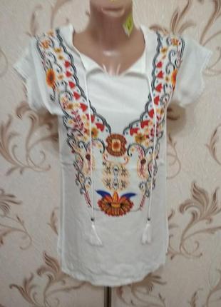 Блуза, принт вышиванка, турция, последние размеры.
