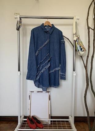 Джинсовая рубашка с бахромой zara trafaluc denim wear
