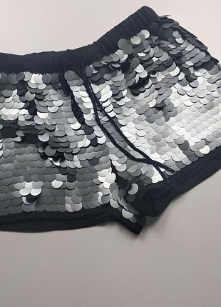 Шорты h&m в пайетках 34 - xs/s металик