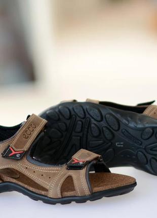 Мужские коричневые сандалии на липучках натуральная кожа3 фото