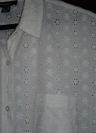100% хлопковая свободная рубашка укороченная прошва / кружевная блуза с короткими рукавами  / сорочка4 фото