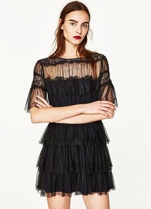 Чорна сукня zara коротка сукня з тюлю