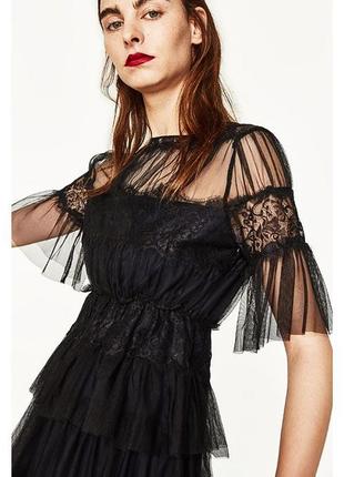 Черное чёрное нарядное элегантное клубное вечернее мини платье из тюля zara xs 344 фото