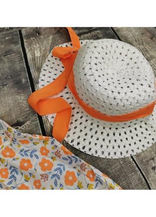 Летний комплект платье сарафан + шляпка оранжевый бантик5 фото
