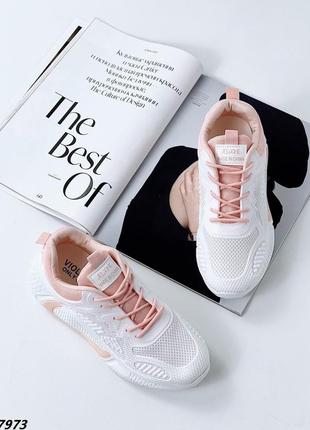 Кросівки, білий /рожевий, текстиль2 фото