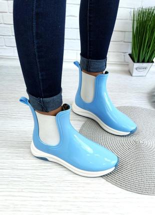 Модные резиновые ботиночки голубого цвета 39 р-р8 фото