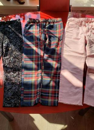 H&m джинсы розовые стрейч 8-9-10 л river island брюки клетка 7-8 л  лосины черные с блеском 6-7-8 л