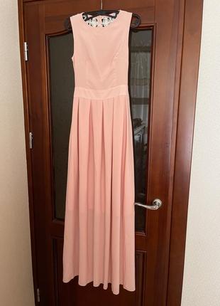 Елегантне вечірнє персикове рожеве плаття в підлогу довга сукня максі з мереживною спиною xs s