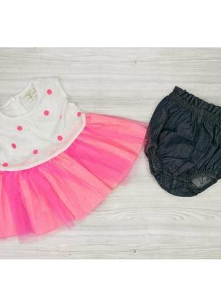 Летний комплект для девочки розовый платье и шортики на памперс