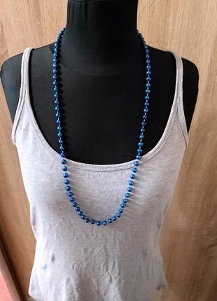 Синие блестящие классические пластиковые бусы ожерелье