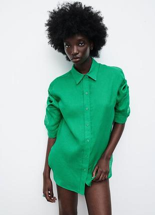 Рубашка лён zara , размер xs