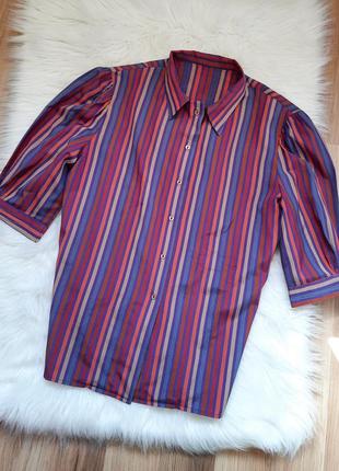 2 вещи по цене 1. яркая разноцветная сатиновая рубашка блуза в полоску с коротким рукавом3 фото