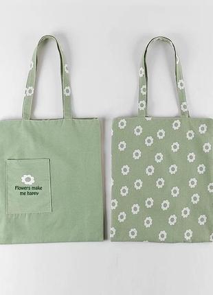 Екологічна жіноча сумка шоппер із натурального льону з квітковим принтом4 фото