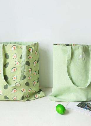 Экологичная женская сумка шоппер из натурального льна с фруктовым принтом3 фото