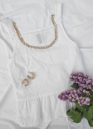 Ажурний бавовняний топ батист прошва ✨h&m✨ вишивка рішельє білий топ майка блуза блузка