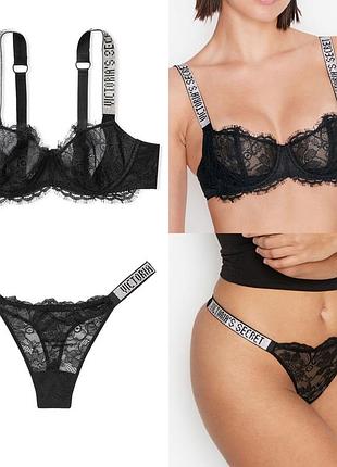 Шикарный кружевной комплект со стразами сваровски victoria’s secret оригинал 34c+m