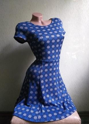 Стрейчевое платье. платье клеш, полусолнце. синее с белым.2 фото
