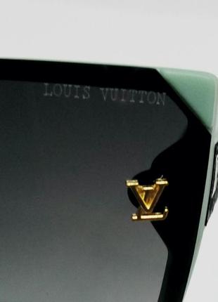 Louis vuitton стильные женские солнцезащитные очки черный градиент в зелёной оправе9 фото