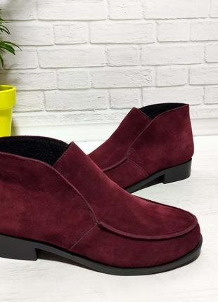 Жіночі замшеві черевики бордового кольору 36р-р