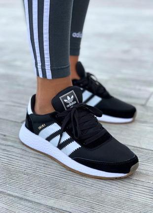 Стильные женские кроссовки adidas iniki чёрные с белым9 фото