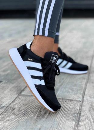 Стильные женские кроссовки adidas iniki чёрные с белым2 фото