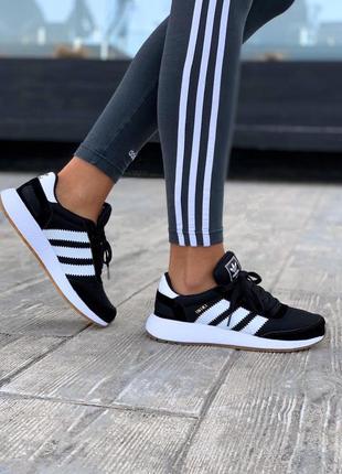 Стильные женские кроссовки adidas iniki чёрные с белым5 фото