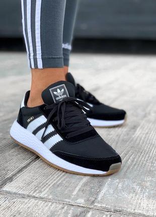 Стильные женские кроссовки adidas iniki чёрные с белым6 фото