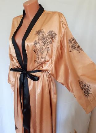 Терракотовый женский халат- кимано с вышивкой jcl (размер 38-40)7 фото