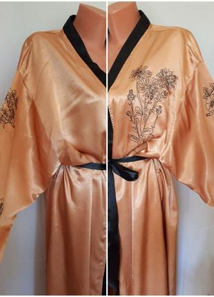 Терракотовый женский халат- кимано с вышивкой jcl (размер 38-40)10 фото