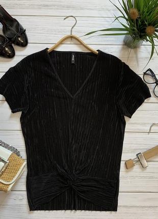 Красивый топ футболка блуза гофрированный в рубчик чёрный с узелком