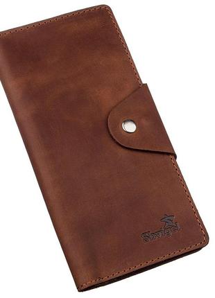 Бумажник мужской вертикальный из винтажной кожи на кнопках shvigel 16181 коричневый