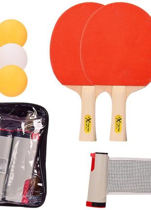 Набор для настольного тенниса tt2136 extreme motion, 2 ракетки, 3 мячика abs, с сеткой в чехле