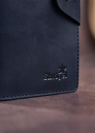 Бумажник мужской вертикальный из винтажной кожи на кнопках shvigel 16182 черный7 фото