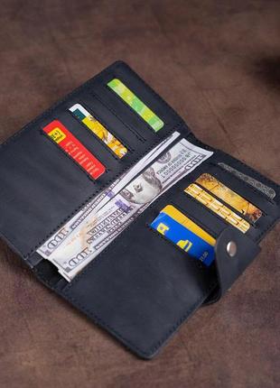 Бумажник мужской вертикальный из винтажной кожи на кнопках shvigel 16182 черный8 фото
