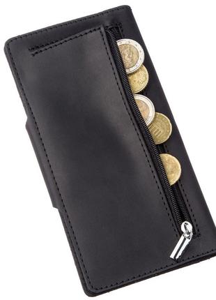 Бумажник мужской вертикальный из винтажной кожи на кнопках shvigel 16182 черный5 фото