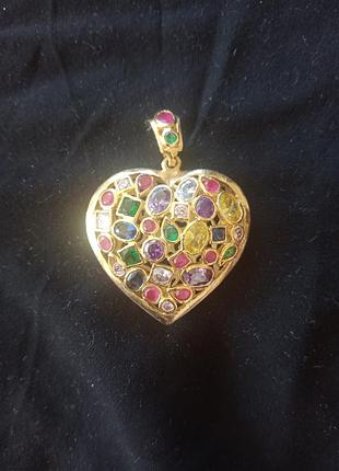 Шикарнейший большой кулон,подвеска с разноцветными камнями, двухсторонняя