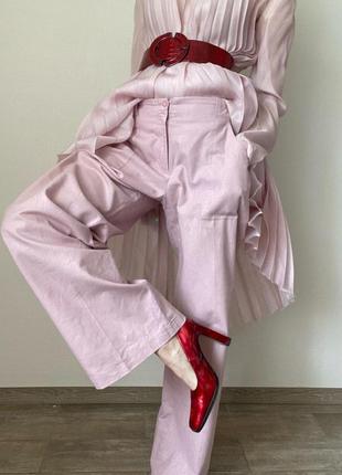 Хлопок +лён. розовые лёгкие брюки классические натуральные