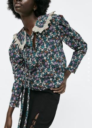 Блузка zara с ажурным воротничком2 фото