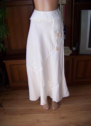 Белая длинная плотная хлопковая юбка с вышивкой next 12uk eur40 мл4 фото