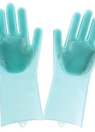 Силіконові рукавички silicone magic gloves для прибирання, чищення, миття посуду для дому. колір: бірюзовий